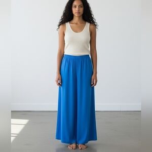 Stylive Blue Crepe Wide Leg Palazzo Pants Medium Floor Length Resort Chic